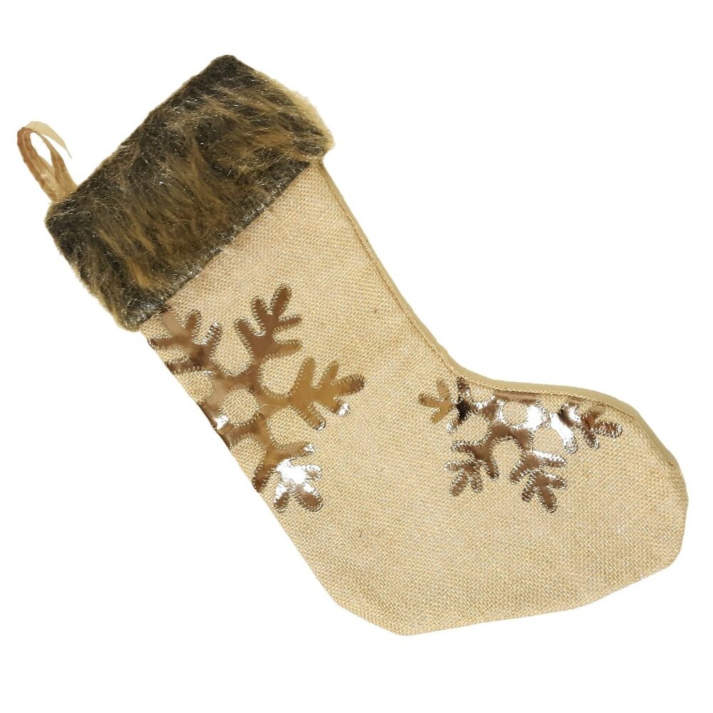 Valery Madelyn Xmas Stocking Faux Fur Trim Applique Snowflake Burlap Lined